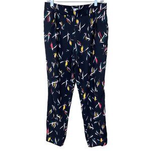 Halogen Floral Abstract Tapered Elastic Waist Pants Black M